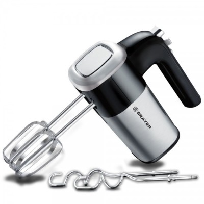 Миксер BRAYER 1302BR, ручной, 800 Вт, 5 скоростей, 2 насадки, черно-серый