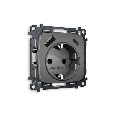 Комплект механизма розетки 2USB A+C 20W (быстрая зарядка) с/з Ambrella Volt Omega MO660010