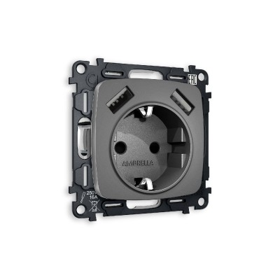 Комплект механизма розетки 2USB A+A 18W (быстрая зарядка) с/з Ambrella Volt Omega MO659010