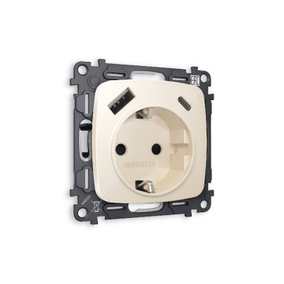 Комплект механизма розетки 2USB A+C 20W (быстрая зарядка) с/з Ambrella Volt Omega MO310010