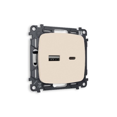 Комплект механизма розетки 2USB A+C 20W (быстрая зарядка) Ambrella Volt Omega MO331010