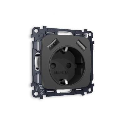 Комплект механизма розетки 2USB A+A 18W (быстрая зарядка) с/з Ambrella Volt Omega MO909010