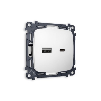 Комплект механизма розетки 2USB A+C 20W (быстрая зарядка) Ambrella Volt Omega MO131010