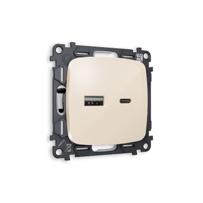 Комплект механизма розетки 2USB A+C 20W (быстрая зарядка) Ambrella Volt Omega MO311010