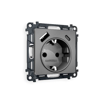 Комплект механизма розетки 2USB A+C 20W (быстрая зарядка) с/з Ambrella Volt Alfa MA660010