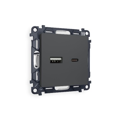 Комплект механизма розетки 2USB A+C 20W (быстрая зарядка) Ambrella Volt Alfa MA911010