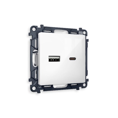 Комплект механизма розетки 2USB A+C 20W (быстрая зарядка) Ambrella Volt Alfa MA111010