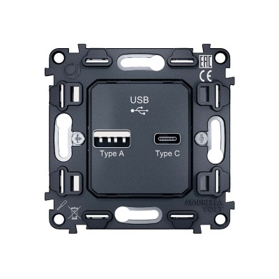 Механизм розетки 2USB A+C 20W (быстрая зарядка) Ambrella Volt Quant VM177