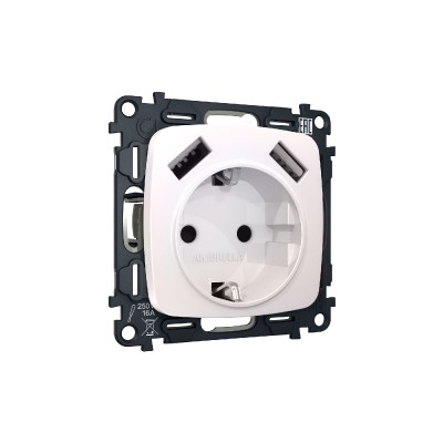 Комплект механизма розетки 2USB A+A 18W (быстрая зарядка) с/з Ambrella Volt Omega MO209010