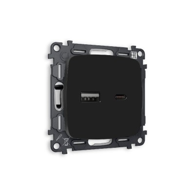 Комплект механизма розетки 2USB A+C 20W (быстрая зарядка) Ambrella Volt Omega MO811010