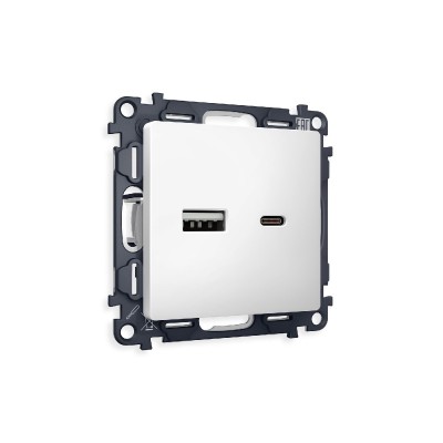 Комплект механизма розетки 2USB A+C 20W (быстрая зарядка) Ambrella Volt Alfa MA131010