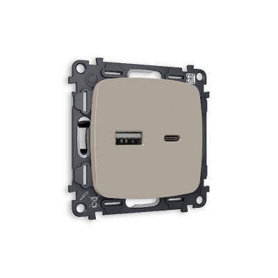 Комплект механизма розетки 2USB A+C 20W (быстрая зарядка) Ambrella Volt Omega MO371010
