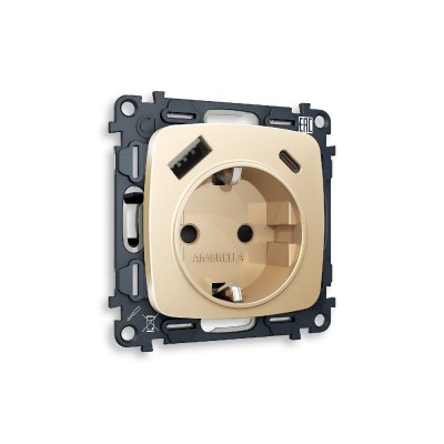 Комплект механизма розетки 2USB A+C 20W (быстрая зарядка) с/з Ambrella Volt Omega MO610010