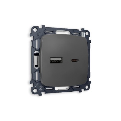 Комплект механизма розетки 2USB A+C 20W (быстрая зарядка) Ambrella Volt Omega MO911010