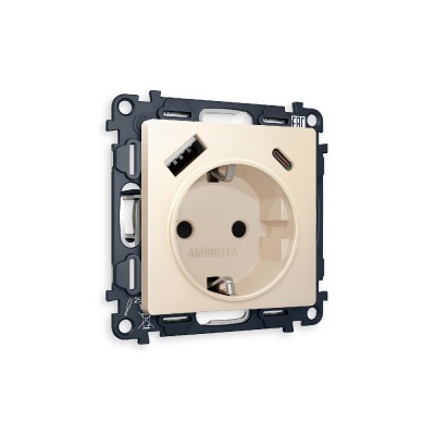 Комплект механизма розетки 2USB A+C 20W (быстрая зарядка) с/з Ambrella Volt Alfa MA330010