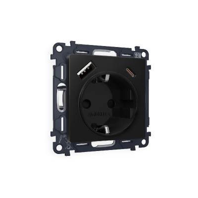 Комплект механизма розетки 2USB A+C 20W (быстрая зарядка) с/з Ambrella Volt Alfa MA810010