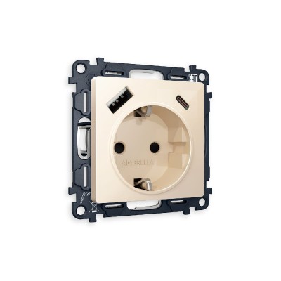 Комплект механизма розетки 2USB A+C 20W (быстрая зарядка) с/з Ambrella Volt Alfa MA310010