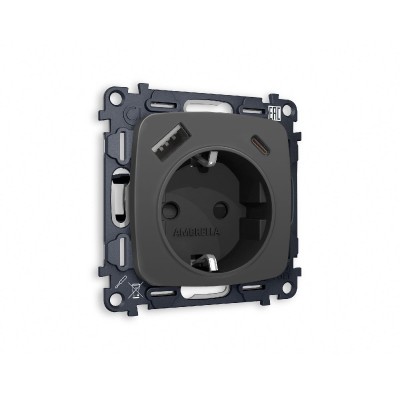 Комплект механизма розетки 2USB A+C 20W (быстрая зарядка) с/з Ambrella Volt Omega MO910010