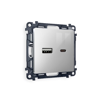 Комплект механизма розетки 2USB A+C 20W (быстрая зарядка) Ambrella Volt Alfa MA411010