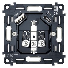 Механизм розетки с заземлением и 2хUSB type A и C Ambrella Volt Quant VM160