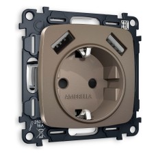 Розетка с заземлением и 2хUSB type A, без рамки Ambrella Volt OMEGA MO639010