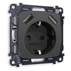 Розетка с заземлением и 2хUSB type A, без рамки Ambrella Volt OMEGA MO909010