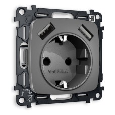 Розетка с заземлением и 2хUSB type A, без рамки Ambrella Volt Quant MO659010