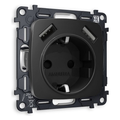 Розетка с заземлением и 2хUSB type A, без рамки Ambrella Volt Quant MO809010