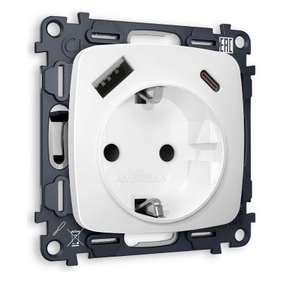 Розетка с заземлением и 2хUSB type A и C, без рамки Ambrella Volt Quant MO130010
