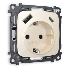 Розетка с заземлением и 2хUSB type A и C, без рамки Ambrella Volt Quant MO310010