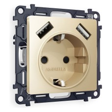 Розетка с заземлением и со шторкой и 2хUSB type A, без рамки Ambrella Volt ALFA MA609010
