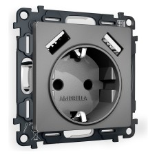 Розетка с заземлением и со шторкой и 2хUSB type A, без рамки Ambrella Volt ALFA MA659010