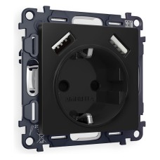 Розетка с заземлением и со шторкой и 2хUSB type A, без рамки Ambrella Volt ALFA MA809010