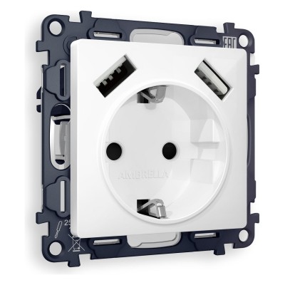 Розетка с заземлением и со шторкой и 2хUSB type A, без рамки Ambrella Volt Quant MA109010