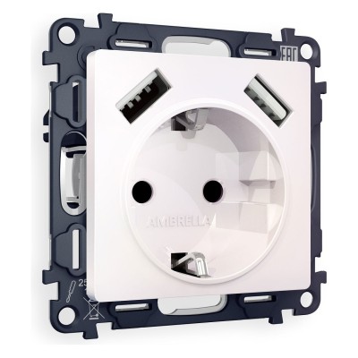 Розетка с заземлением и со шторкой и 2хUSB type A, без рамки Ambrella Volt Quant MA209010