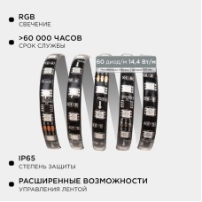 Комплект адресной светодиодной ленты Apeyron 24В 14,4Вт/м smd5050 60д/м IP65 2м RGB (адаптер питания, контроллер) 10-97