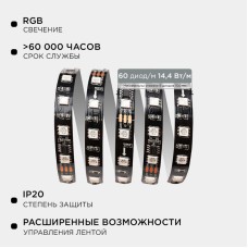 Комплект адресной светодиодной ленты Apeyron 24В 14,4Вт/м smd5050 60д/м IP20 10м RGB (адаптер питания, контроллер) 10-101