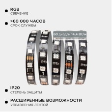 Комплект адресной светодиодной ленты Apeyron 24В 14,4Вт/м smd5050 60д/м IP20 2м RGB (адаптер питания, контроллер) 10-92
