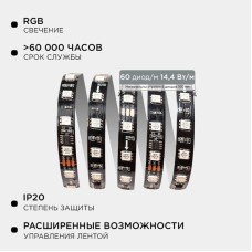 Комплект адресной светодиодной ленты Apeyron 24В 14,4Вт/м smd5050 60д/м IP20 5м RGB (адаптер питания, контроллер) 10-94