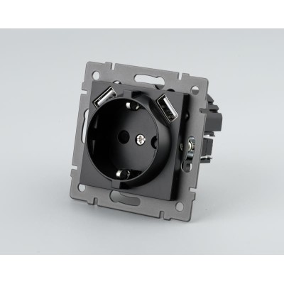 Механизм розетки с USB зарядкой Arlight SCT-MUAA-PL-BK-V (250V, 16A) 049819
