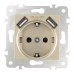Розетка с заземлением, шторками + USB Arte Milano 203.47-1.shampan