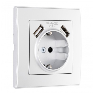 Розетка с заземлением и со шторкой и 2хUSB Arte Milano SET06-1 SET06-1-47-1 silver