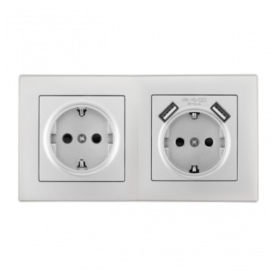 Розетка с заземлением и со шторкой и 2хUSB Arte Milano SET06-2 SET06-2-47-1-40-1 silver