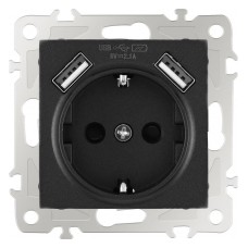 Розетка с заземлением и со шторкой и 2хUSB, без рамки Arte Milano am-206 206.47-1.black