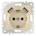 Розетка с заземлением и со шторкой и 2хUSB, без рамки Arte Milano am-206 206.47-1.shampan