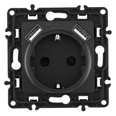 Розетка с заземлением и со шторкой и 2хUSB, без рамки Arte Milano am-217 217.47-1.black