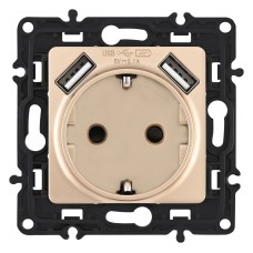 Розетка с заземлением и со шторкой и 2хUSB, без рамки Arte Milano am-217 217.47-1.shampan