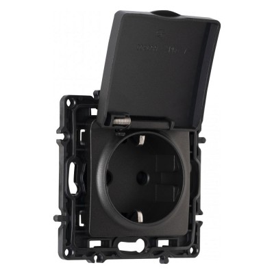 Розетка влагозащищенная с заземлением и со шторкой с крышкой Arte Milano am-217 217.41-1.black