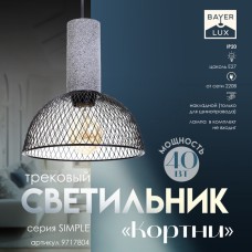 Светильник трековый Simple "Кортни Е27 40Вт черный 19х19х23-123см