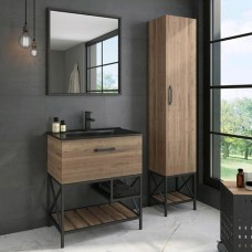 Тумба-умывальник COMFORTY «Бредфорд-75», дуб темный с раковиной COMFORTY 75E, черная матовая   51475